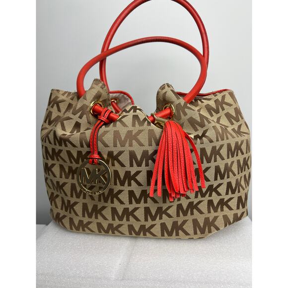 Michael Kors Canvas & Leather Tassel Shoulder Bag - Cream/Brown - EUC - Picture 3 of 17